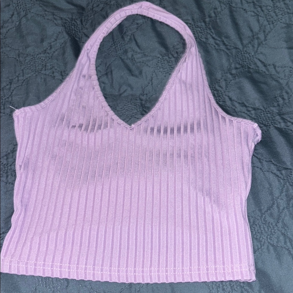 SHEIN Pink Ribbed Halter Tank Top